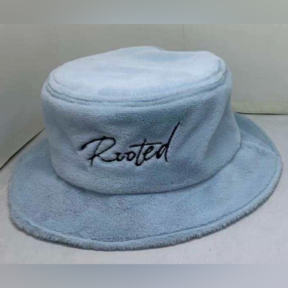 “Rooted” Light Blue Satin Lined Faux Fur Bucket Hat